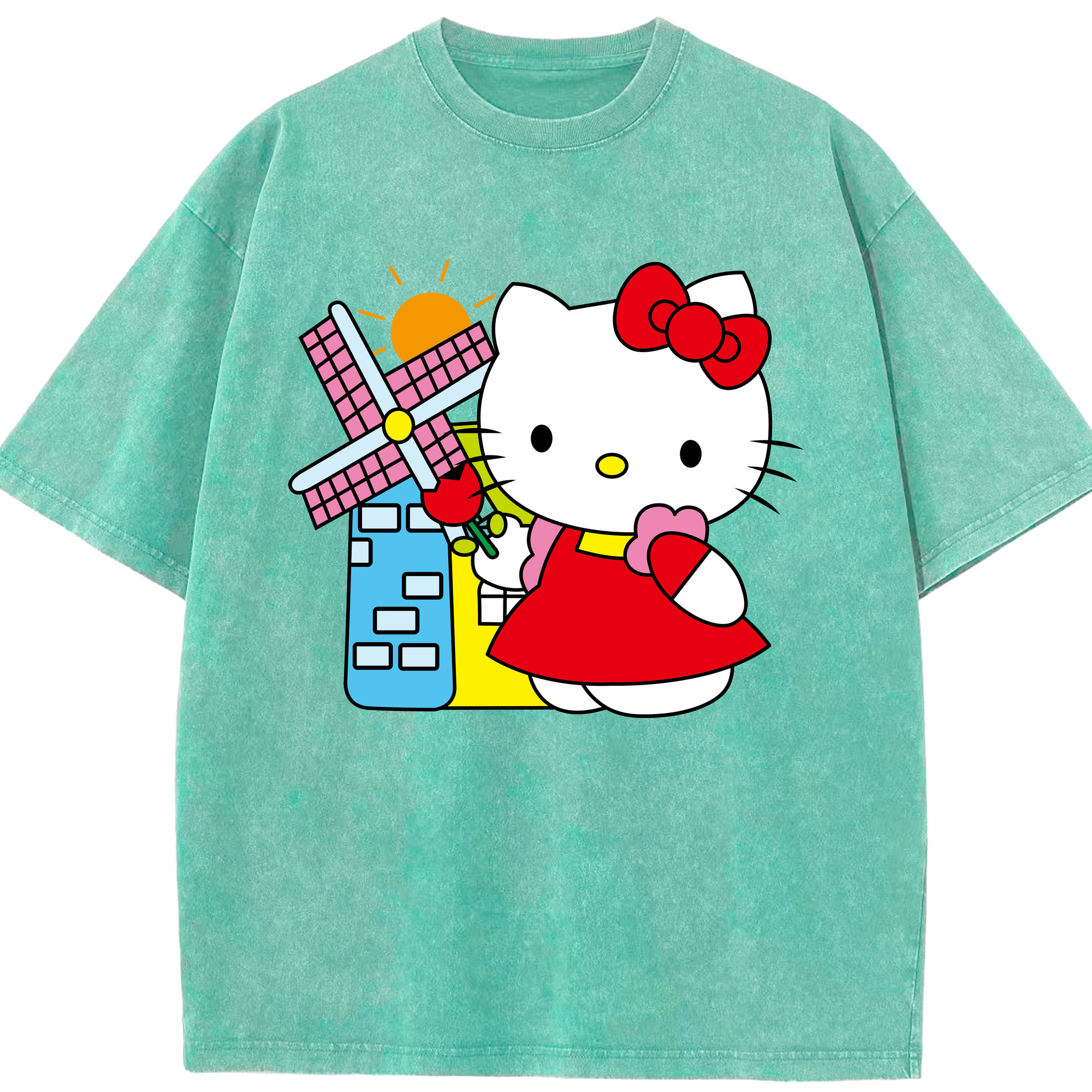 （画像用） Hello Kitty ハローキティ 綿100% ヴィンテージ風 半袖Tシャツ（フロントプリント）